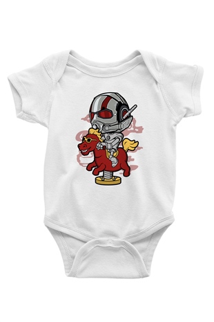 Antman Riding Horse Baskılı Unisex Beyaz Bebek Body - Zıbın