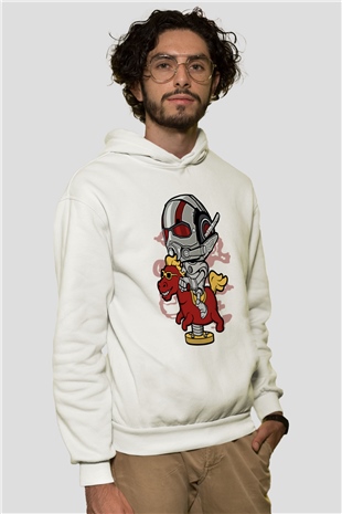 Antman Riding Horse Baskılı Unisex Beyaz Hoodie