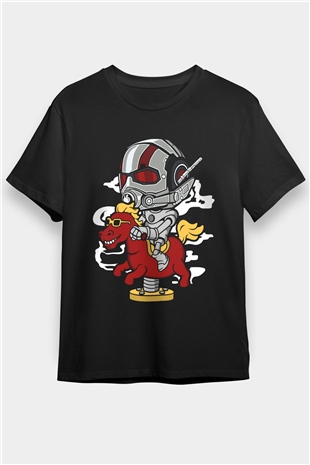 Antman Riding Horse Baskılı Unisex Siyah Tişört