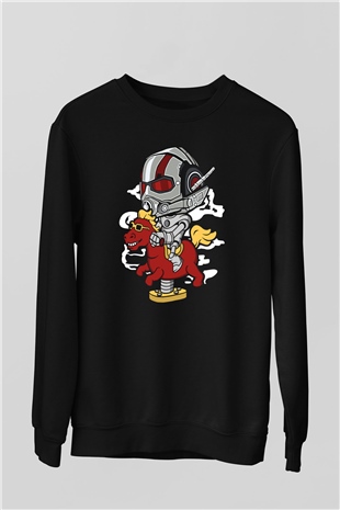 Antman Riding Horse Baskılı Unisex Siyah Sweatshirt
