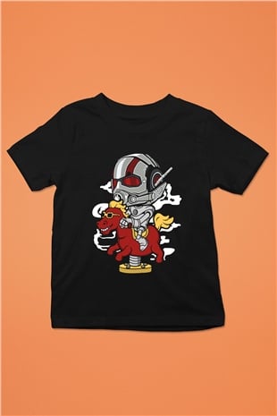 Antman Riding Horse Baskılı Unisex Siyah Çocuk Tişört