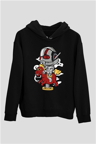 Antman Riding Horse Baskılı Unisex Siyah Hoodie