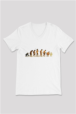 Antropolog Beyaz Unisex V Yaka Tişört T-Shirt