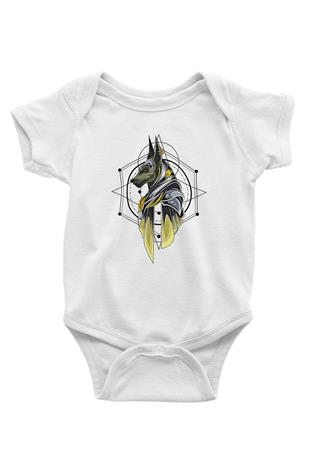Anubis Baskılı Beyaz Unisex Bebek Body - Zıbın