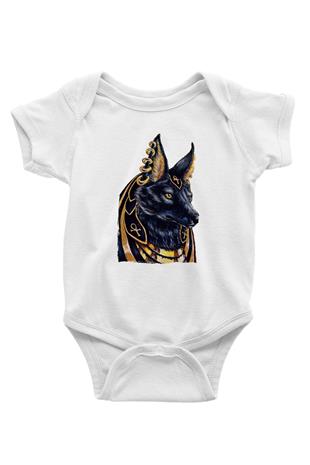 Anubis Baskılı Beyaz Unisex Bebek Body - Zıbın