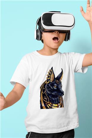 Anubis Baskılı Beyaz Unisex Beyaz Çocuk Tişört - Tshirt