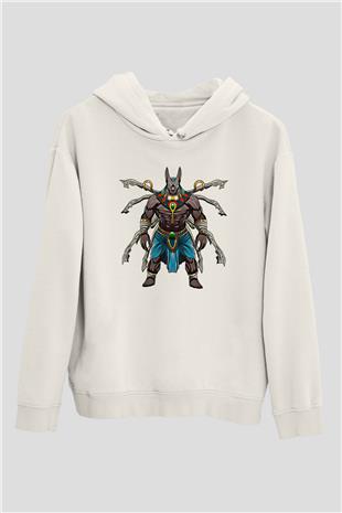 Anubis Baskılı Beyaz Unisex Hoodie