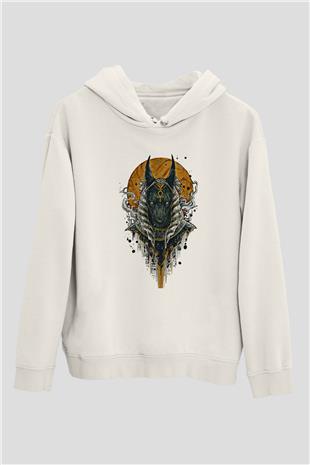 Anubis Baskılı Beyaz Unisex Hoodie
