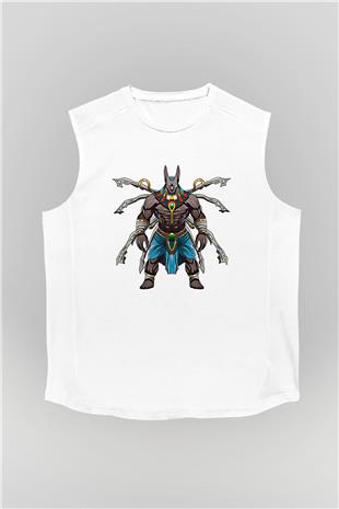 Anubis Baskılı Beyaz Unisex Kolsuz Tişört - Tshirt
