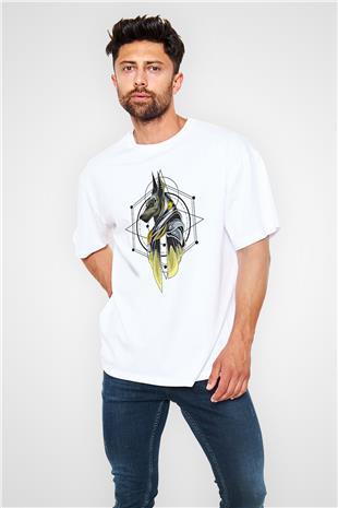 Anubis Baskılı Beyaz Unisex Oversize Tişört - Tshirt