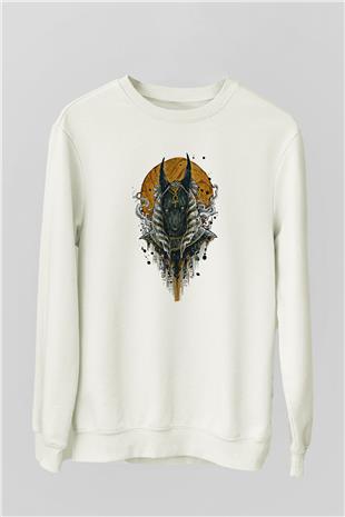 Anubis Baskılı Beyaz Unisex Sweatshirt