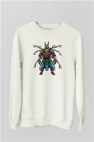 Anubis Baskılı Beyaz Unisex Sweatshirt