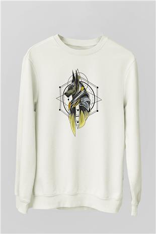 Anubis Baskılı Beyaz Unisex Sweatshirt