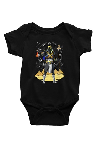 Anubis Baskılı Unisex Siyah Bebek Body - Zıbın