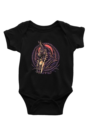 Anubis Baskılı Unisex Siyah Bebek Body - Zıbın