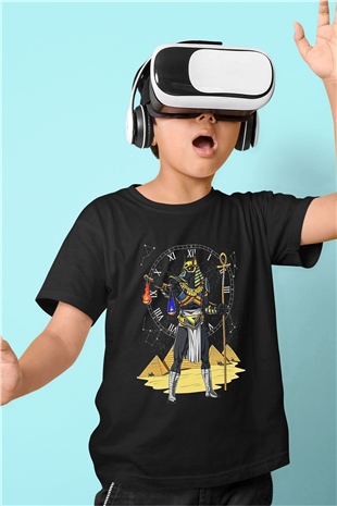 Anubis Baskılı Unisex Siyah Çocuk Tişört - Tshirt