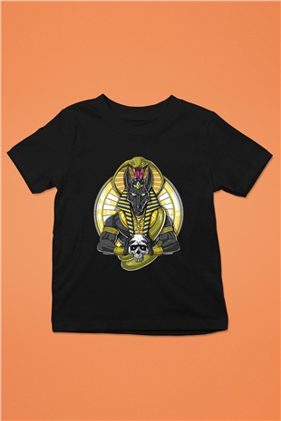 Anubis Baskılı Unisex Siyah Çocuk Tişört - Tshirt