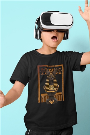 Anubis Baskılı Unisex Siyah Çocuk Tişört - Tshirt