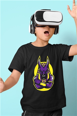 Anubis Baskılı Unisex Siyah Çocuk Tişört - Tshirt