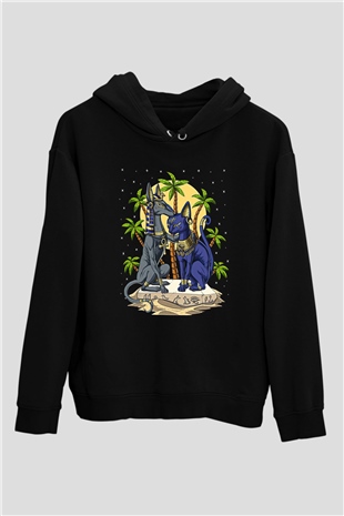 Anubis Baskılı Unisex Siyah Hoodie