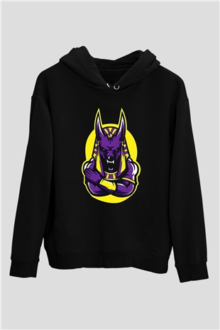 Anubis Baskılı Unisex Siyah Hoodie