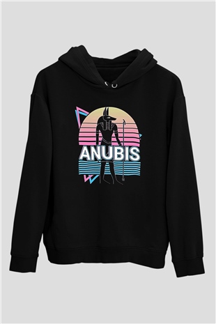 Anubis Baskılı Unisex Siyah Hoodie
