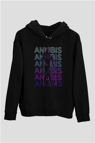 Anubis Baskılı Unisex Siyah Hoodie