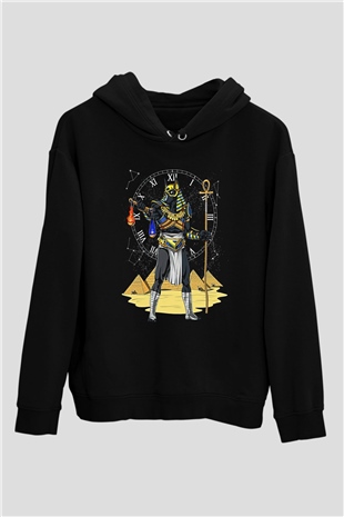Anubis Baskılı Unisex Siyah Hoodie