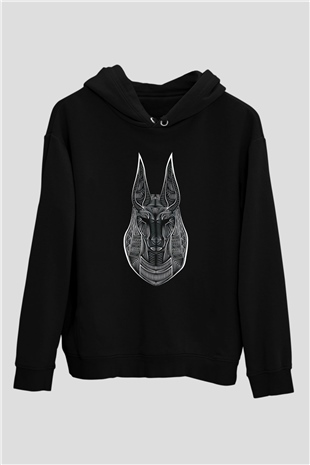 Anubis Baskılı Unisex Siyah Hoodie