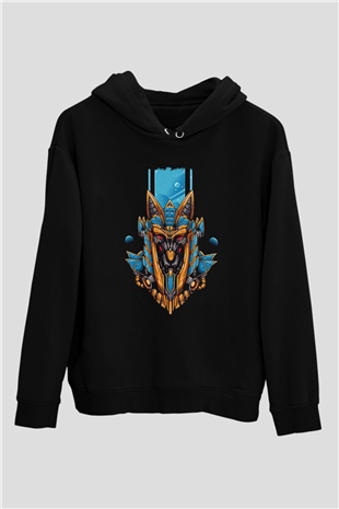 Anubis Baskılı Unisex Siyah Hoodie