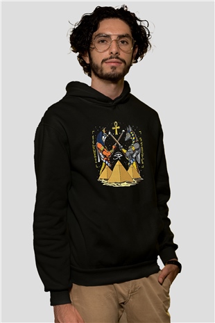 Anubis Baskılı Unisex Siyah Hoodie