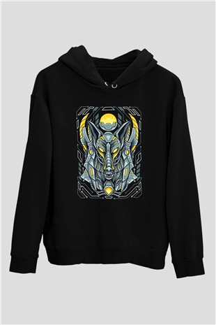 Anubis Baskılı Unisex Siyah Hoodie