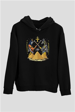 Anubis Baskılı Unisex Siyah Hoodie
