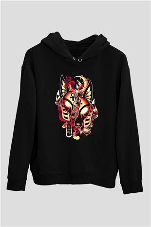 Anubis Baskılı Unisex Siyah Hoodie