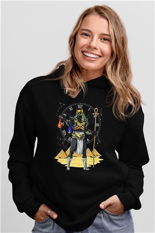 Anubis Baskılı Unisex Siyah Hoodie