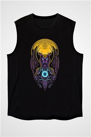 Anubis Baskılı Unisex Siyah Kolsuz Tişört - Tshirt