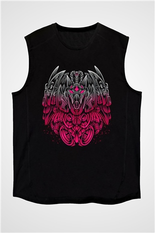 Anubis Baskılı Unisex Siyah Kolsuz Tişört - Tshirt