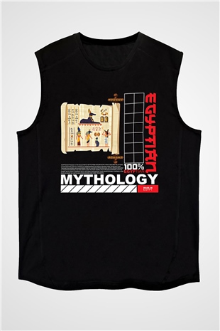 Anubis Baskılı Unisex Siyah Kolsuz Tişört - Tshirt