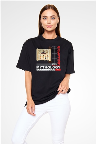Anubis Baskılı Unisex Siyah Oversize Tişört - Tshirt