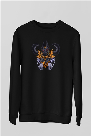 Anubis Baskılı Unisex Siyah Sweatshirt