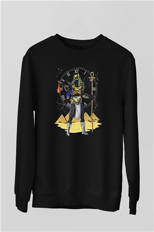 Anubis Baskılı Unisex Siyah Sweatshirt