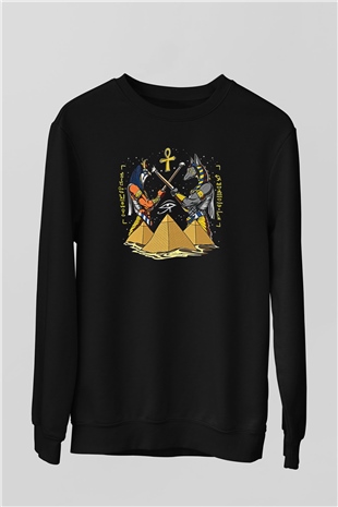 Anubis Baskılı Unisex Siyah Sweatshirt