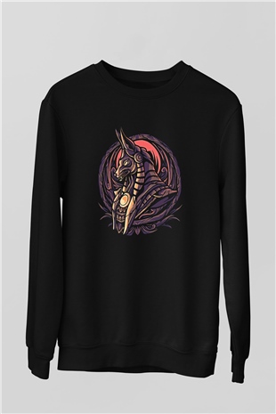 Anubis Baskılı Unisex Siyah Sweatshirt