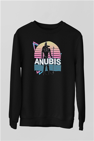 Anubis Baskılı Unisex Siyah Sweatshirt