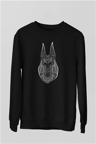 Anubis Baskılı Unisex Siyah Sweatshirt