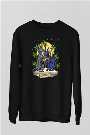 Anubis Baskılı Unisex Siyah Sweatshirt