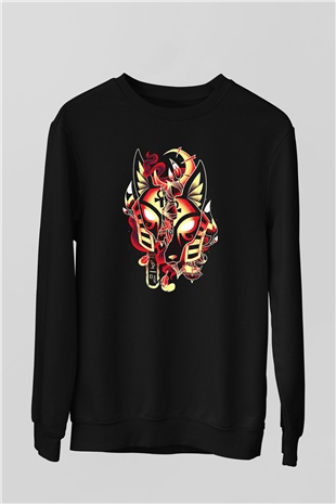 Anubis Baskılı Unisex Siyah Sweatshirt