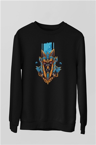 Anubis Baskılı Unisex Siyah Sweatshirt