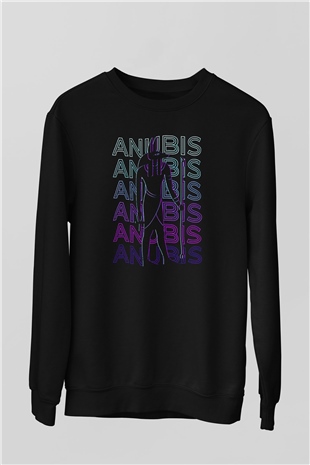 Anubis Baskılı Unisex Siyah Sweatshirt