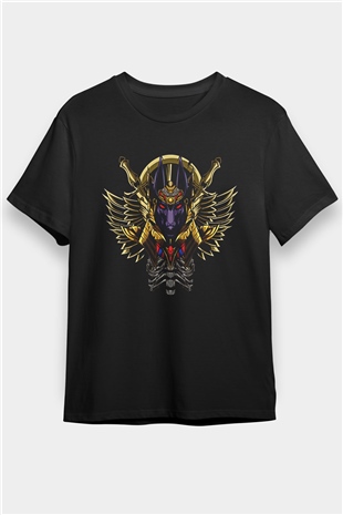 Anubis Baskılı Unisex Siyah Tişört - Tshirt